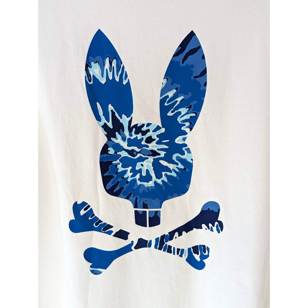 Psycho Bunny Mens Long Sleeve Graphic Tee TShirt Sz S (4) White Blue Crew Casual